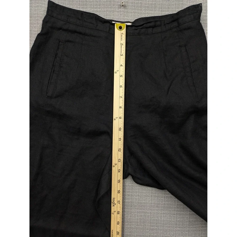 Talbots Pants Women 12W Black Irish Linen Pleated Relaxed Dress Lightweight